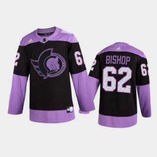 Men Ottawa Senators Clark Bishop #62 2021 Hockey Fights Cancer Night Purple Jersey