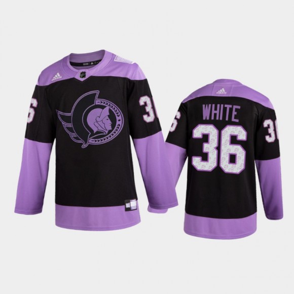 Men Ottawa Senators Colin White #36 2021 Hockey Fights Cancer Night Purple Jersey