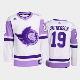 Drake Batherson #19 Ottawa Senators 2021 HockeyFightsCancer White Primegreen Jersey