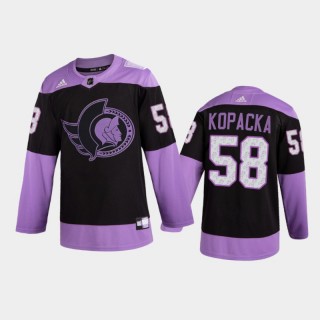 Men Ottawa Senators Jack Kopacka #58 2021 Hockey Fights Cancer Night Purple Jersey