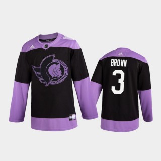 Men's Josh Brown #3 Ottawa Senators 2020 Hockey Fights Cancer Purple 2D Practice Jersey