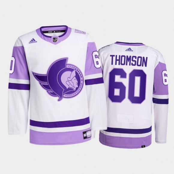 Lassi Thomson #60 Ottawa Senators 2021 Hockey Fights Cancer White Primegreen Jersey