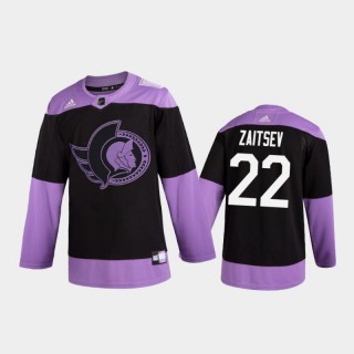 Men's Nikita Zaitsev #22 Ottawa Senators 2020 Hockey Fights Cancer Purple 2D Practice Jersey