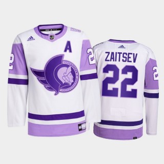 Nikita Zaitsev #22 Ottawa Senators 2021 Hockey Fights Cancer White Primegreen Jersey