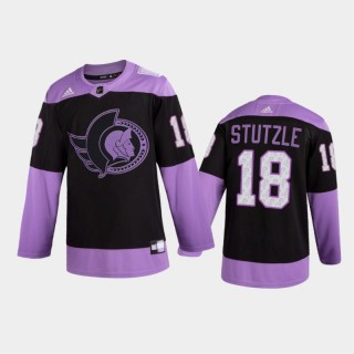 Men Ottawa Senators Tim Stutzle #18 2021 Hockey Fights Cancer Night Purple Jersey
