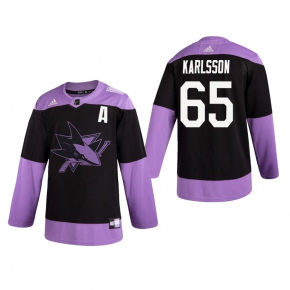Erik Karlsson #65 San Jose Sharks 2019 Hockey Fights Cancer Black Practice Jersey