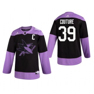 Logan Couture #39 San Jose Sharks 2019 Hockey Fights Cancer Black Practice Jersey