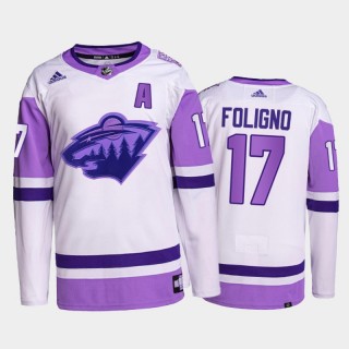 Minnesota Wild HockeyFightsCancer Marcus Foligno White #17 Primegreen Authentic Jersey