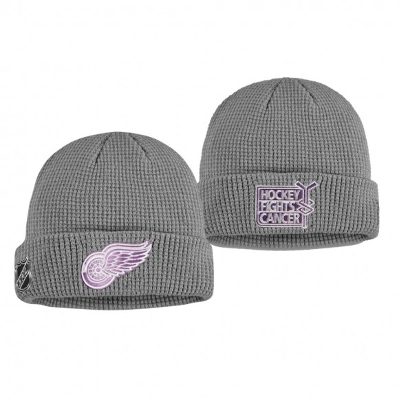 Detroit Red Wings Gray 2019 Hockey Fights Cancer Cuffed Fanatics Knit Hat