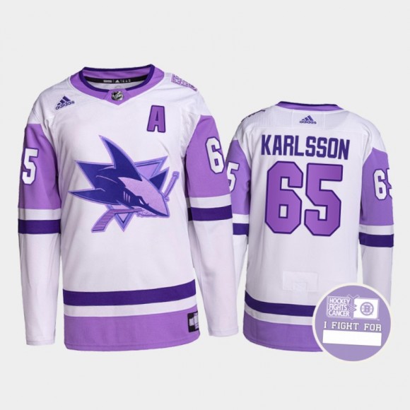 Erik Karlsson Sharks Hockey Fights Cancer White Purple Jersey Primegreen