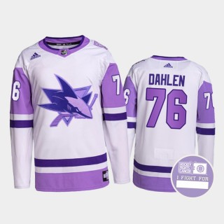 Jonathan Dahlen Sharks Hockey Fights Cancer White Purple Jersey Primegreen