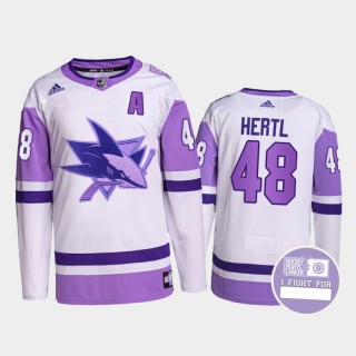 San Jose Sharks Tomas Hertl #48 Hockey Fights Cancer Jersey White Purple Primegreen